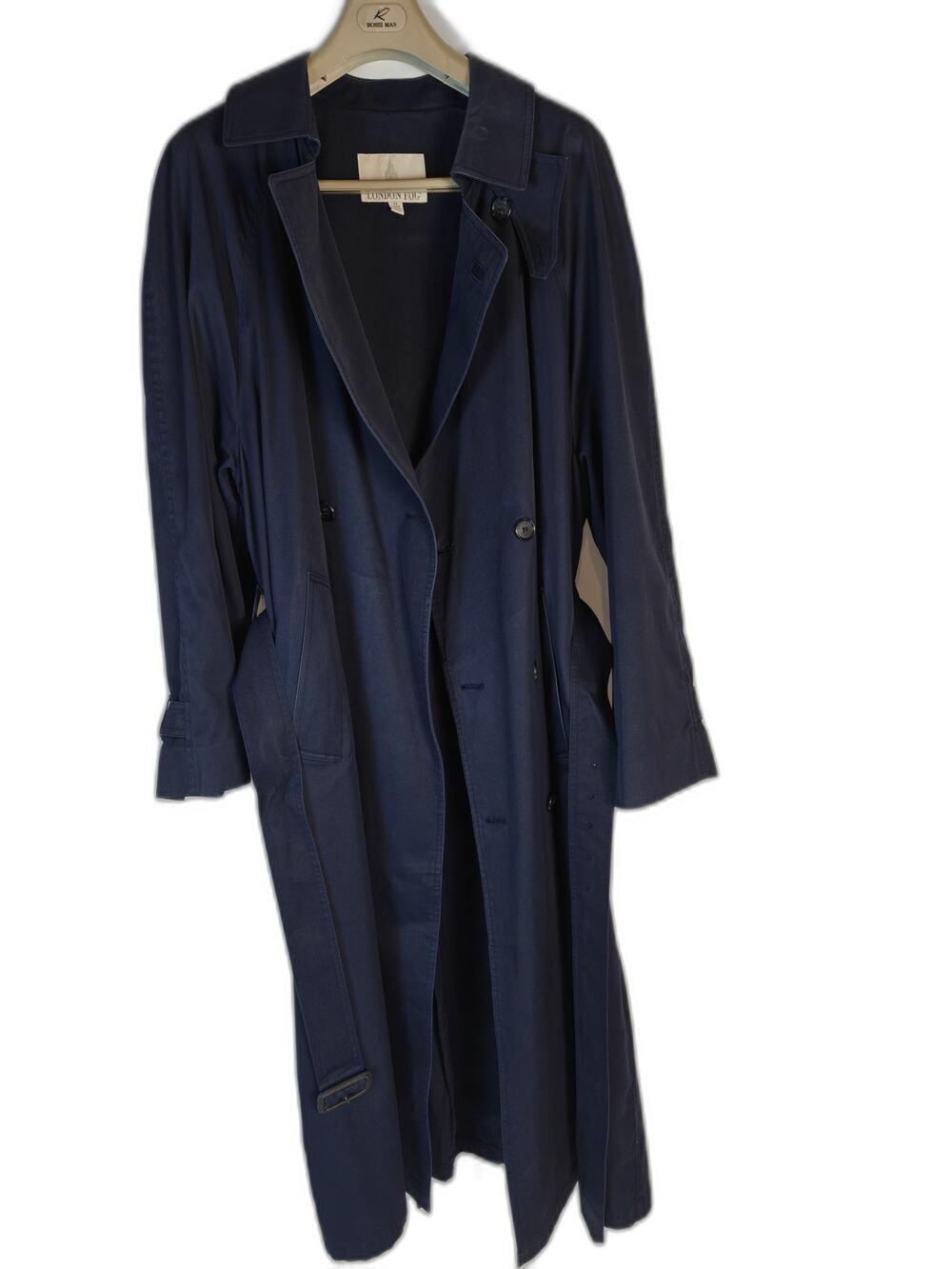London Fog Men's Navy Trench Coat Size 46 Long Double Breasted Belted Coat